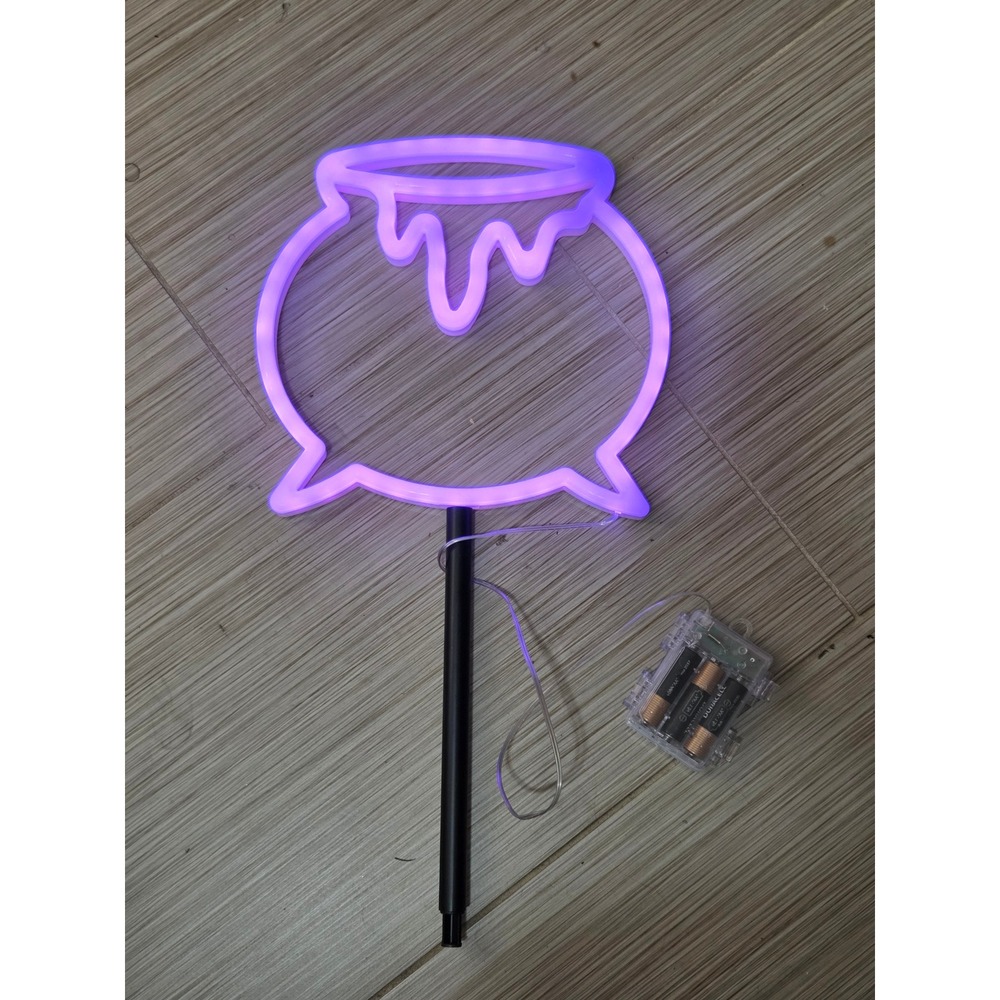 Purple LED Neon Cauldron Light Halloween Stake Decor Spooky Witch Prop